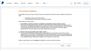 Paypal Conversion options settings in English